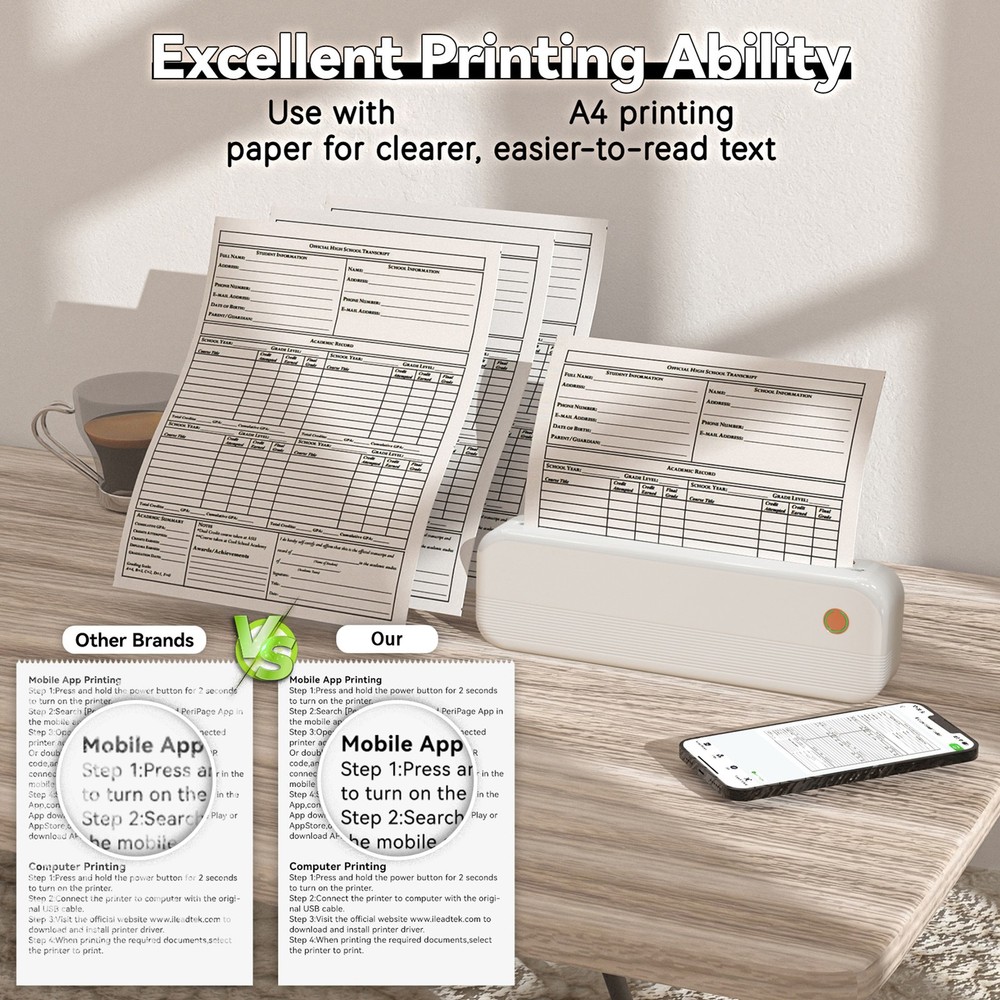 Portable P40 A4 Printer Wireless Travel Thermal Printer Multiple Printing Sizes