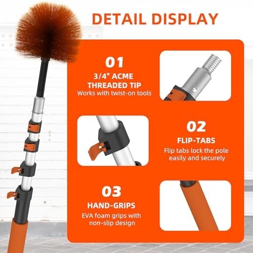 26FT Telescoping Cobweb Duster with Extension Pole - Washable & Reusable for Hig