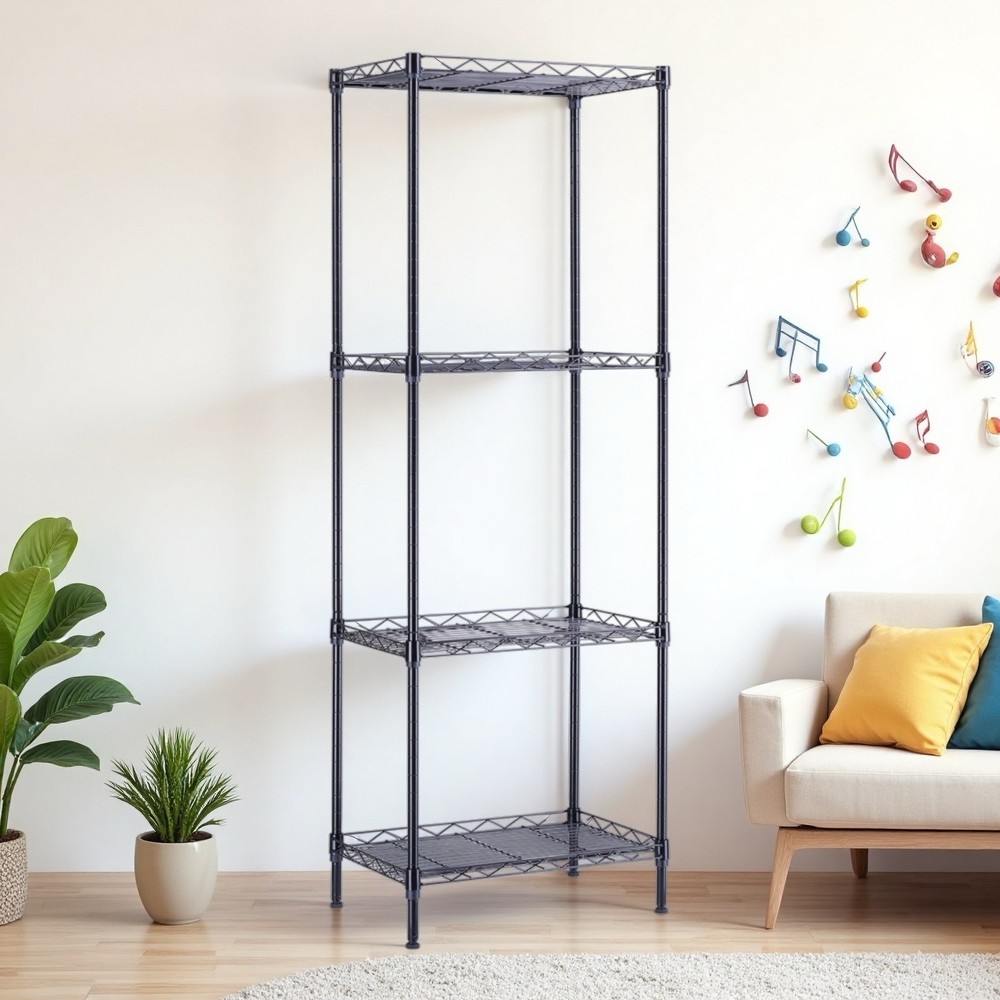 4-Tier Wire Shelving Unit - Heavy Duty, Adjustable, Modular & Black Kitchen Rack