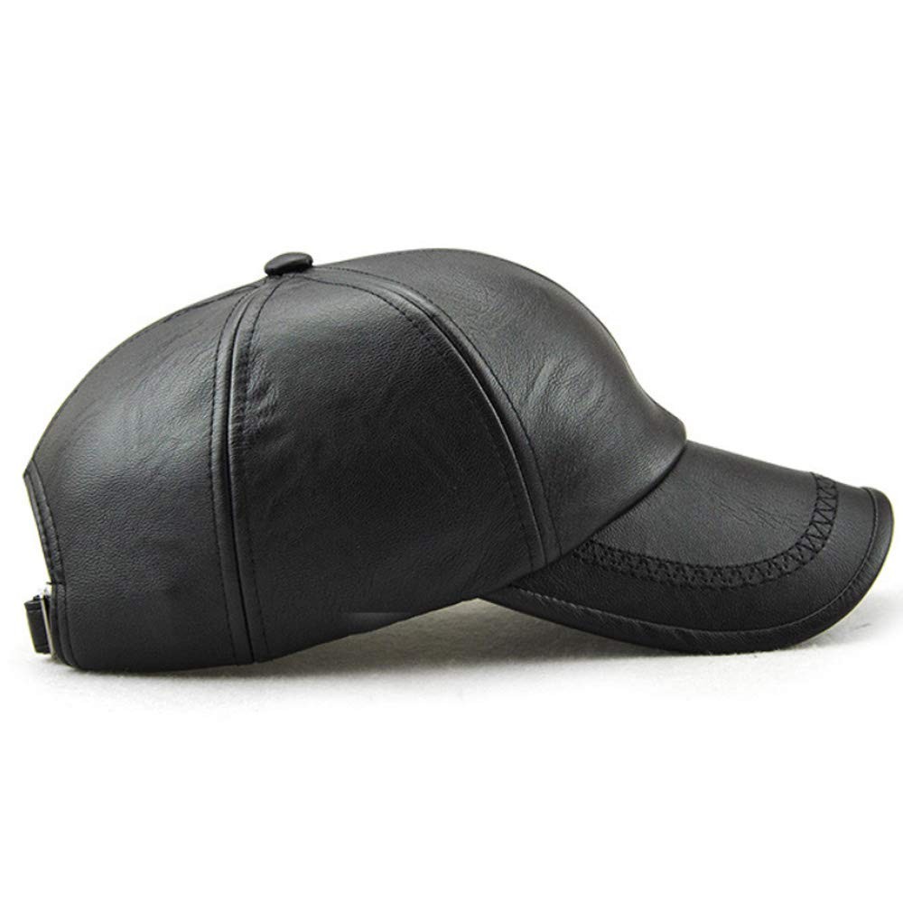 Unisex Leather Baseball Cap, Men Adjustable Structured PU Classic Black