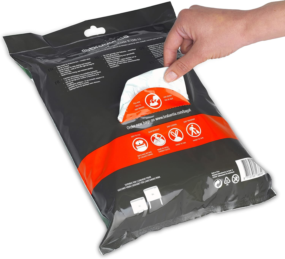 Brabantia Trash Bags Size R 9.5 Gal Drawstring 40 Thick Plastic Liners