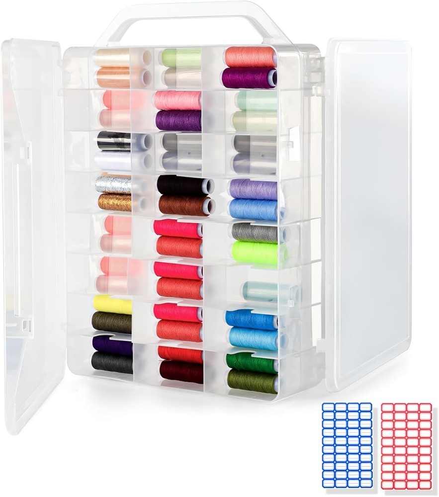double-sided 46 grids thread holder organizer portable clear plastic sewing