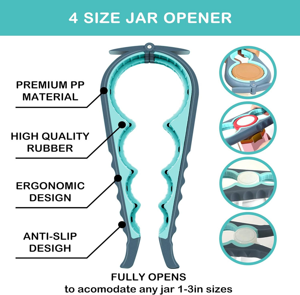 Jar Opener for Weak Hands, Seniors with Arthritis, 5 in 1 Multi Function Bottle
