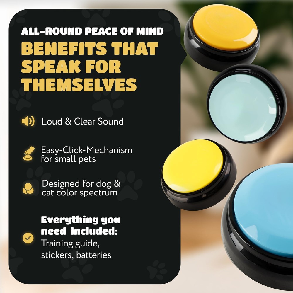 Waterproof & Non-Slip Dog Command Buttons - 4 Recordable, Programmable Talkin...