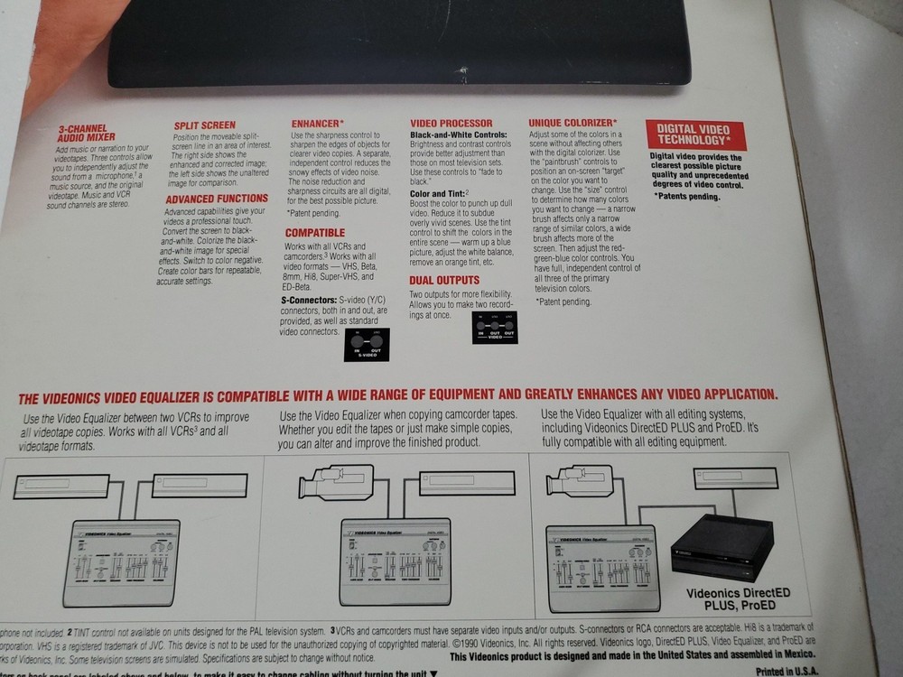 Videonics Video Equalizer Model VE-1 Processor Colorizer & Audio Mixer S-Video