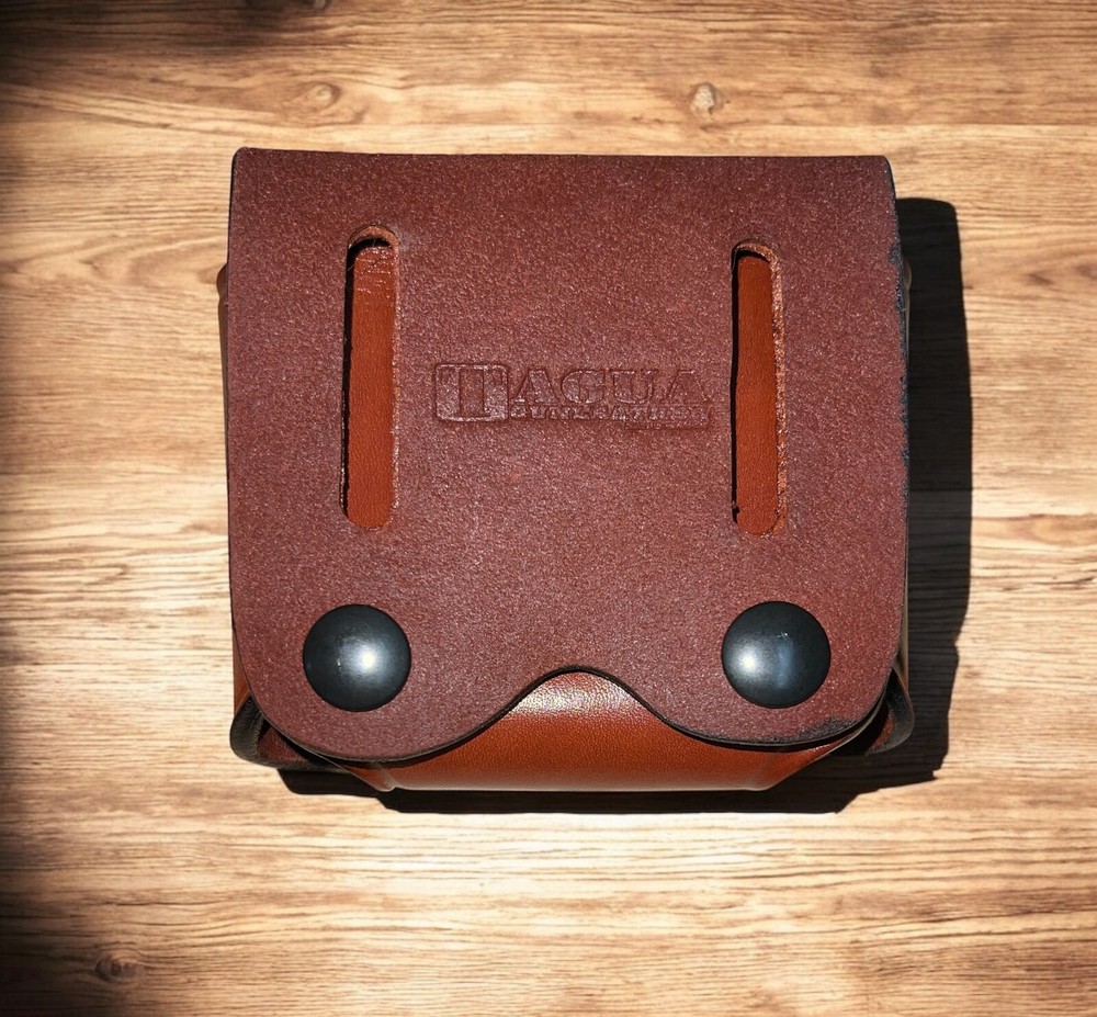 Brown Leather Magazine & Flashlight Pouch for 9mm GLOCK Double Stack