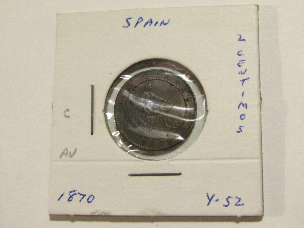 1870 Spain 2 Centimos Au Coin