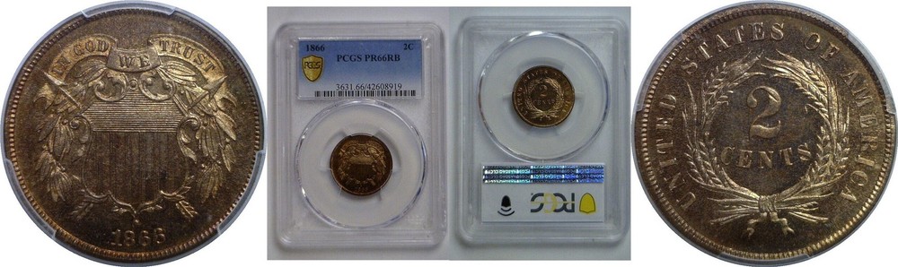 1866 Two Cent Piece   PCGS PR-66 RB