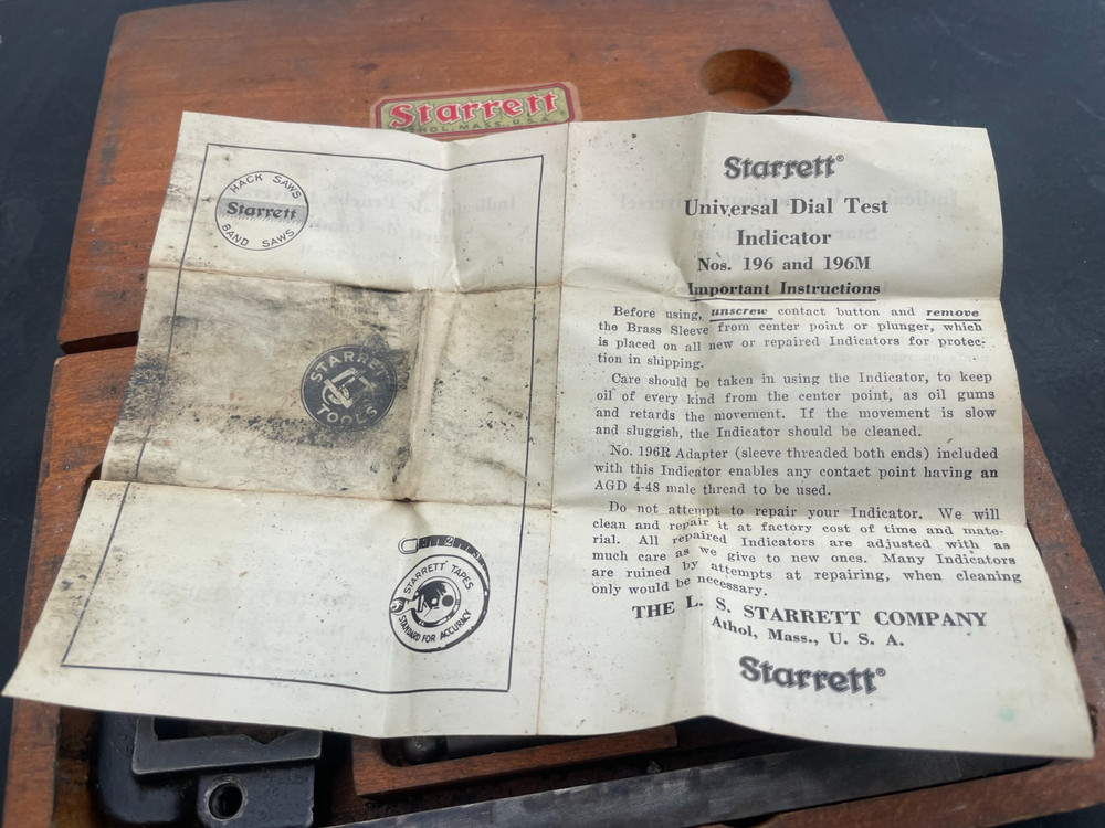 Starrett #196 & 196M Universal Back Plunger Dial Indicator W/ Case MISSING ITEMS