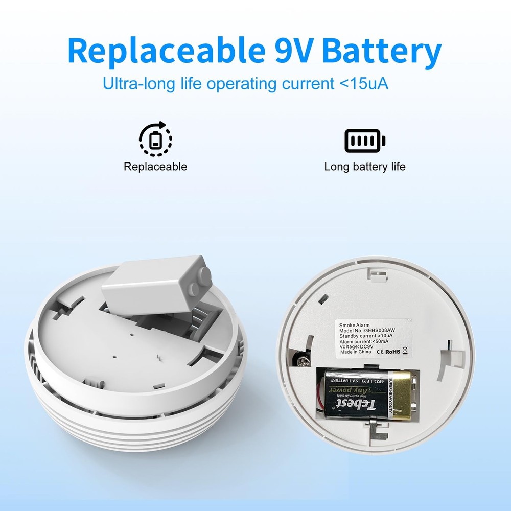 2 Pack Smoke Detector, Photoelectric Sensor Battery-powered 2 Pack, white