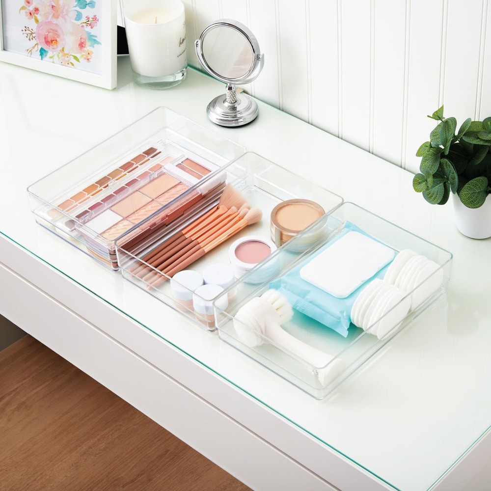 SimpleSort 3-Piece Stackable Clear Drawer Organizer Set | 9" x 6" x 2" Rectan...