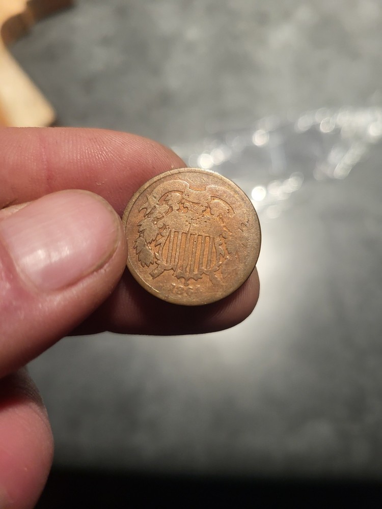 US Two Cent Bronze Coin Shield Design BN Circulated Uncertified