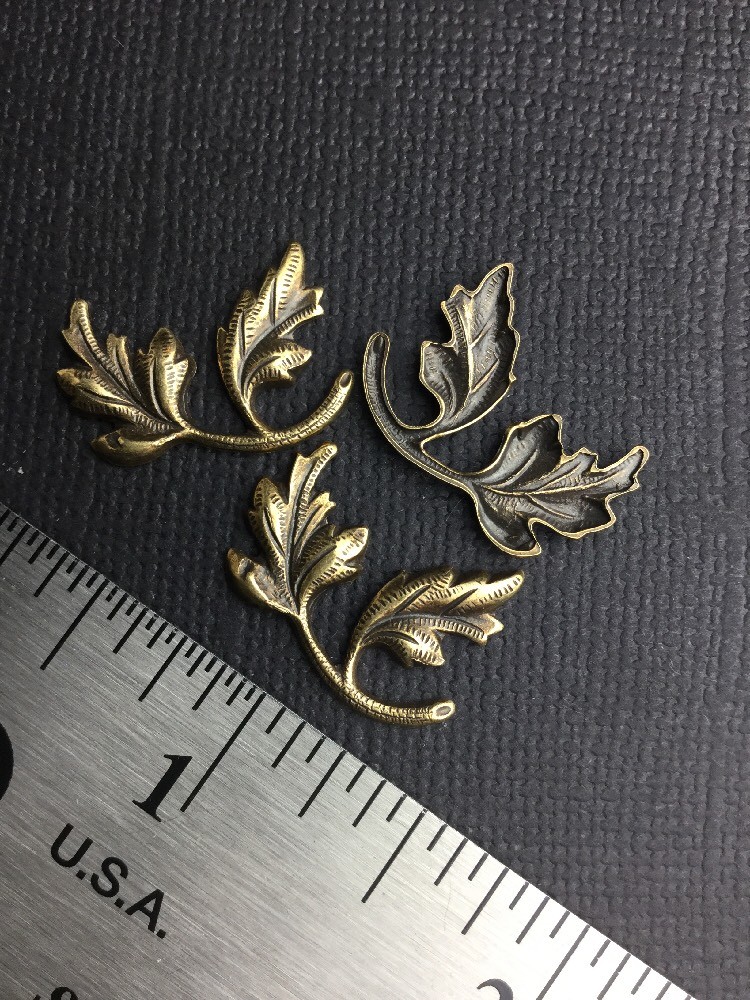 32803 - 3 Pc  Brass Oxidized Double Leaf Jewelry Finding