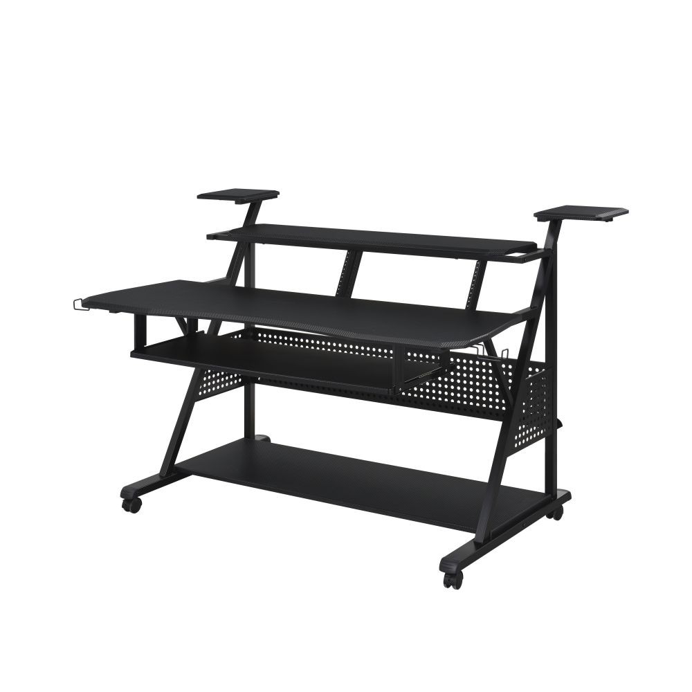 Audio Workstation Desk - Speaker Shelves & Cable Holes - Rectangular Design