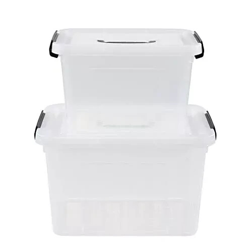 Saedy 12 Quart & 6 Quart Plastic Latching Storage Container Box with Handle 2...