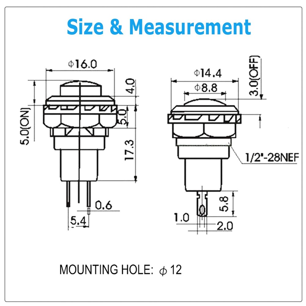 3 Pack SPST Normally On Off Open Momentary Push Button Switch Red