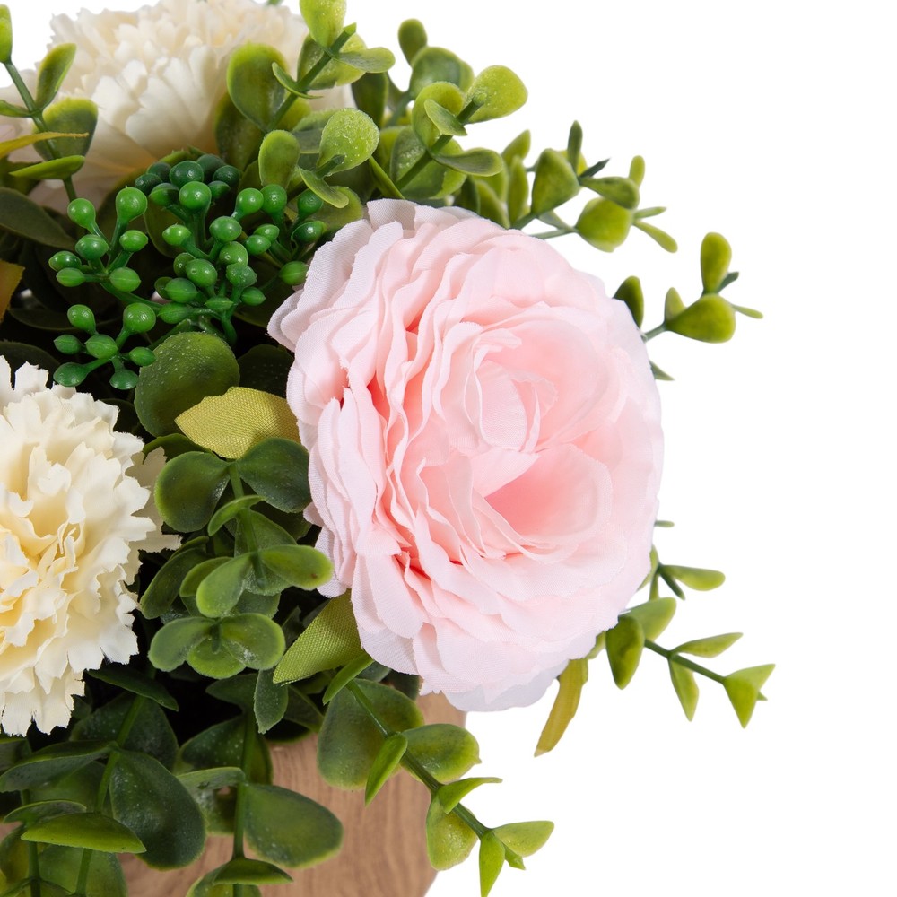 2 pack 4.5” Artificial Floral in Wood Grain Ceramic Container
