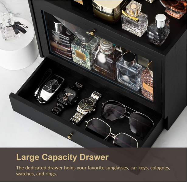 Cologne Organizer for Men – Solid Wood Perfume Holder with Drawer,Large Capacity