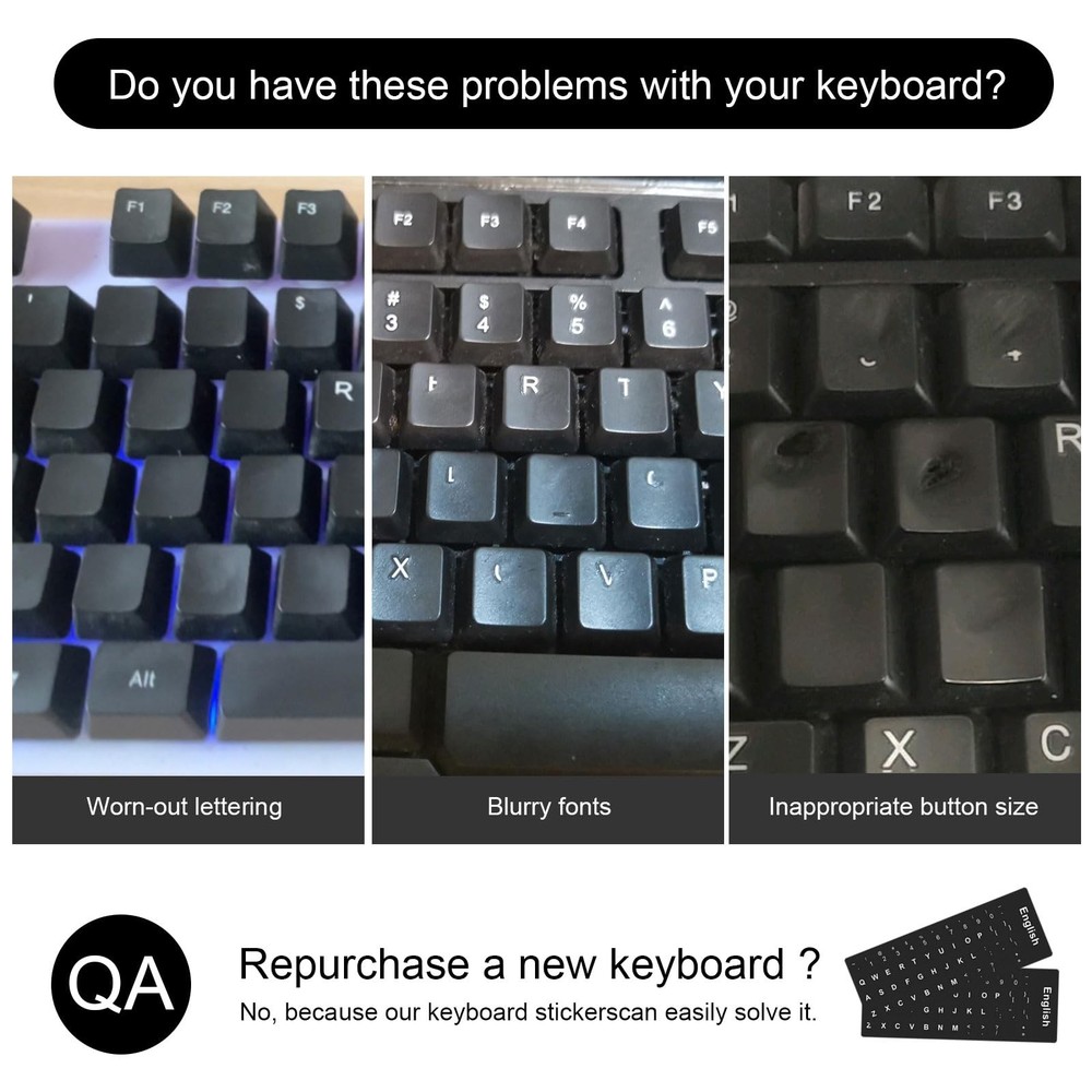 2 Pcs English Keyboard Stickers Universal Replacement for Laptop PC Computer