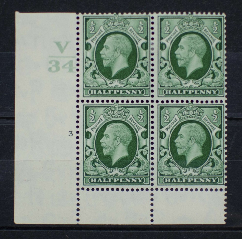 GB GV 1934 ½d Control & Cylinder Number V34 3 no dot MINT - Intermediate Format