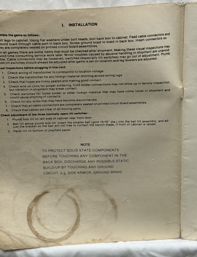 ORIGINAL-STERN-BIG GAME-MANUAL