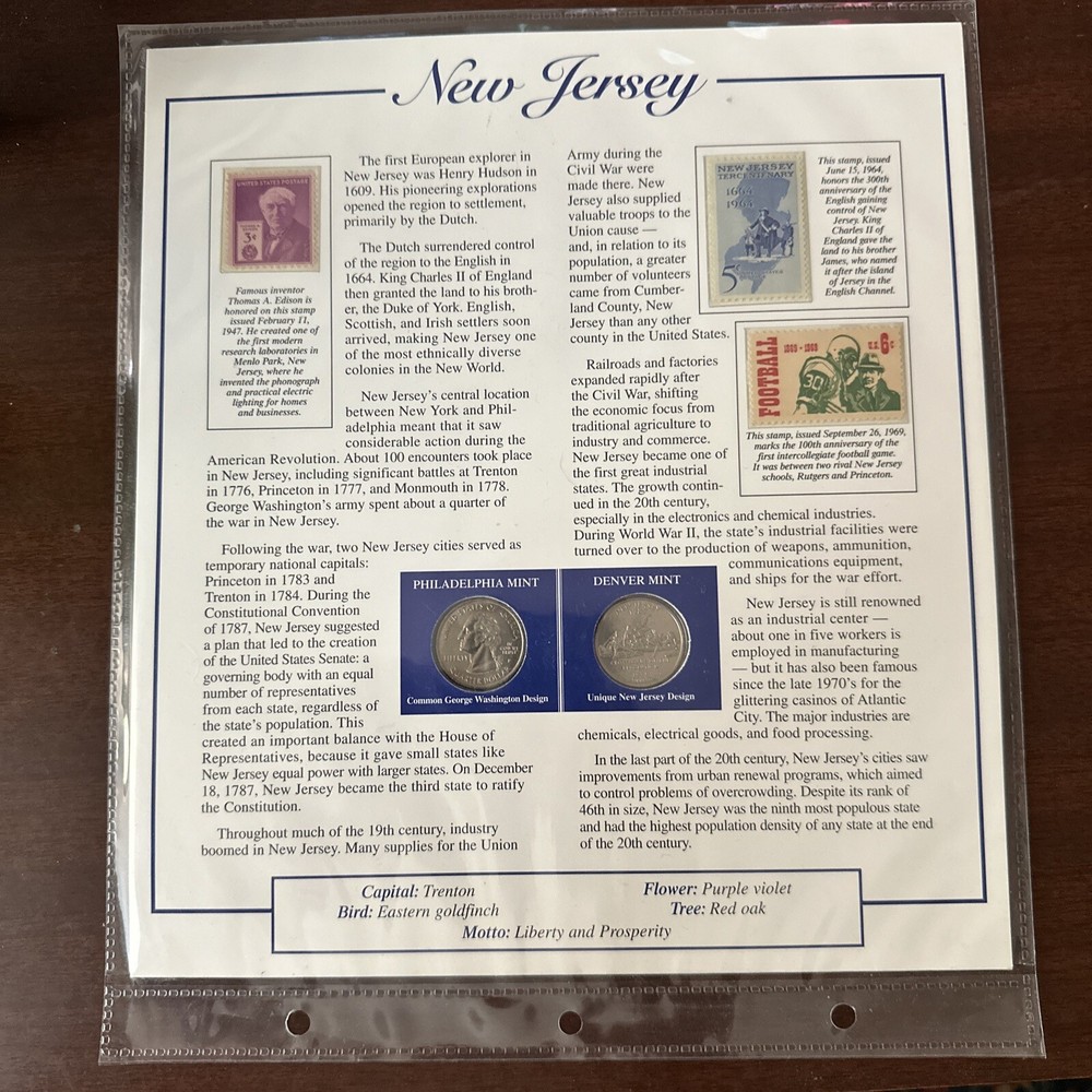 New Jersey Quarter and Stamp State Page MINT!!!!