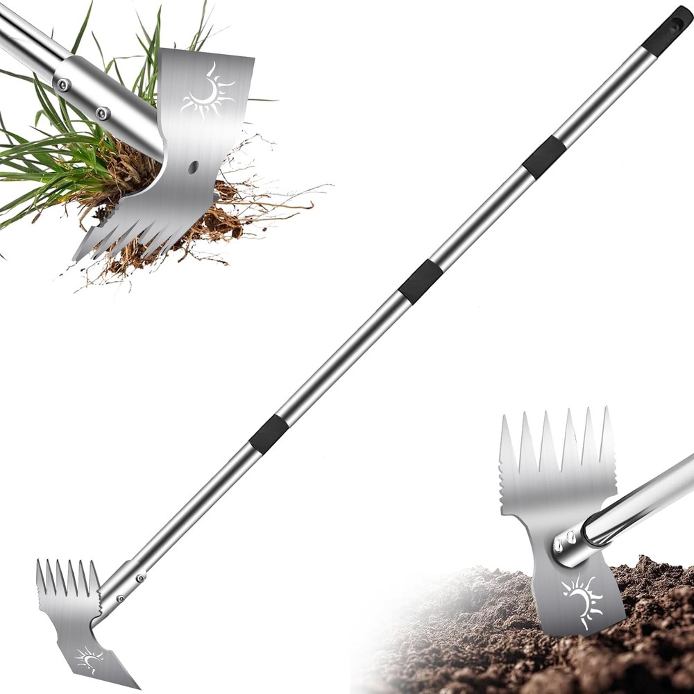 Weed Puller Tool with Long Handle, 60" Chrome(Stainless Steel)