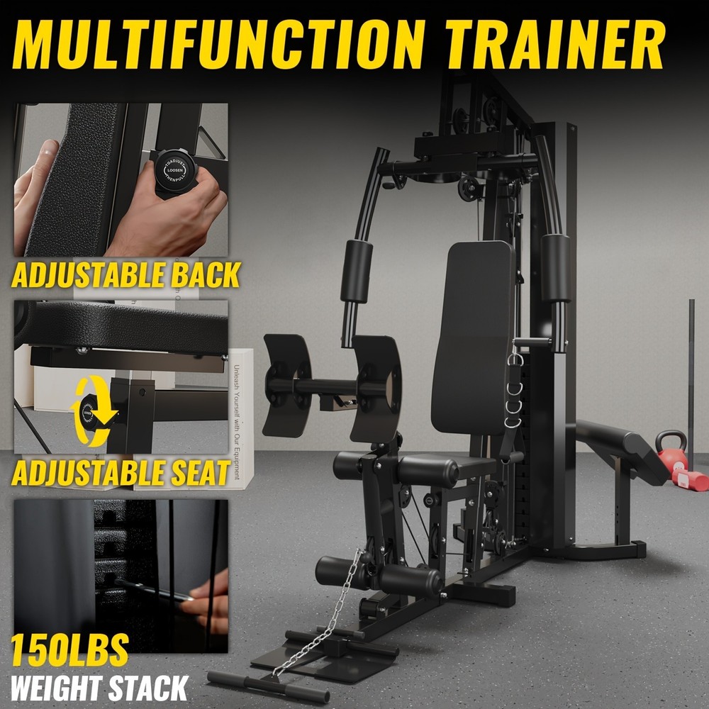 Home Gym Station 150LBS Weight Stack Multi-Function Workout Machine Body Buildin