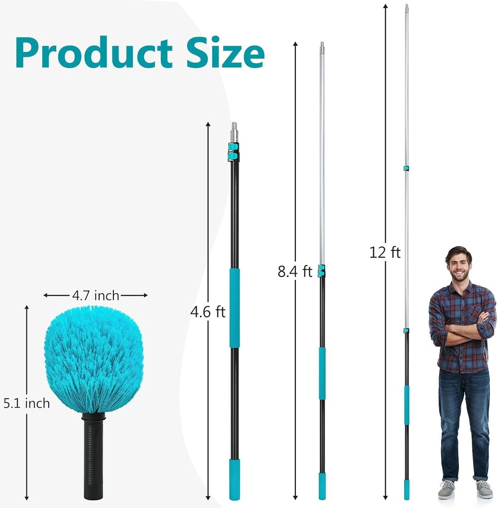Mavriz 5-12 FT Spider Web Brush with Pole, Cobweb Duster with Extension Pole for