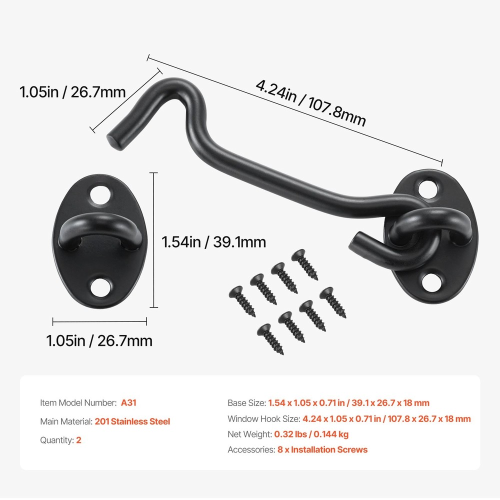 Hook Eye Gate Latch 2 Pack Barn Door Latch Hook Mounting Screws Stainless