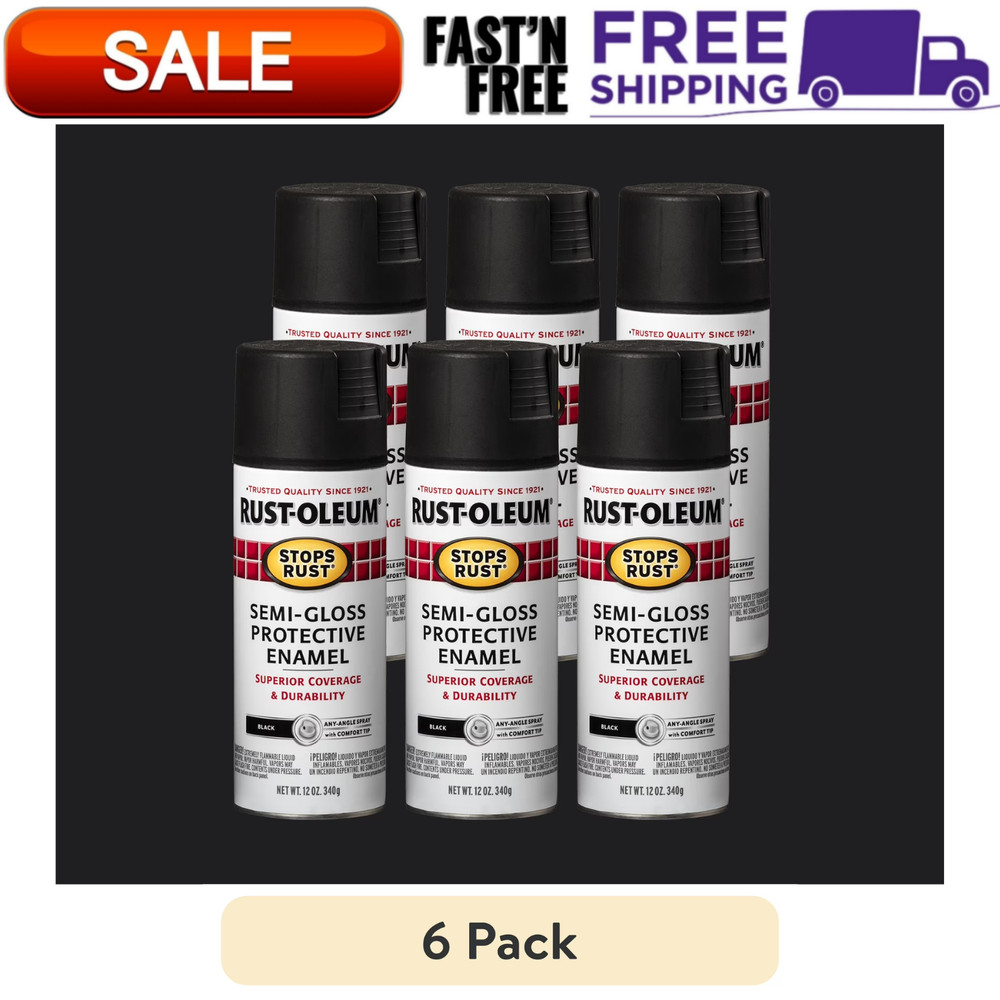 6 Pack Rust Oleum Stops Rust Protective Enamel Spray Paint Semi Gloss Black 12oz