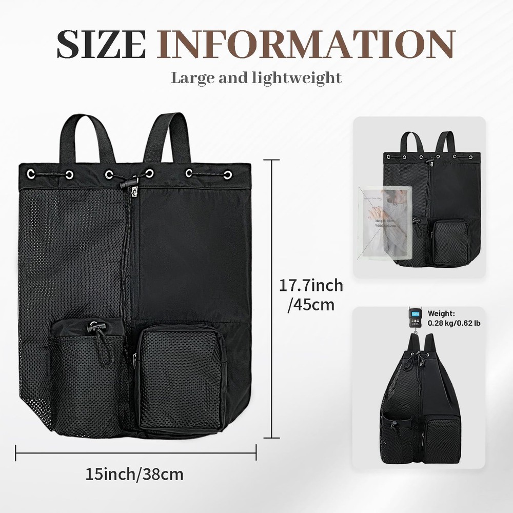 Beach Backpack with Wet Pocket Drawstring Mesh Beach Bag Waterproof Swimming ...