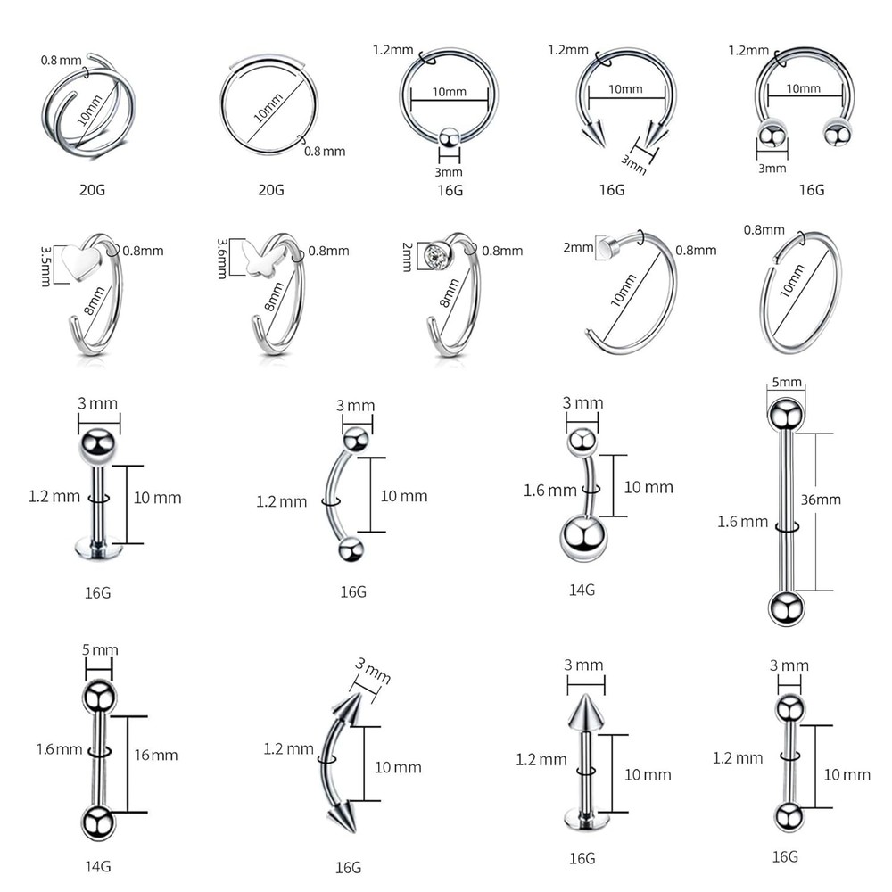 154PCS Professional Piercing Kit, EO Sterilized, Wholesale