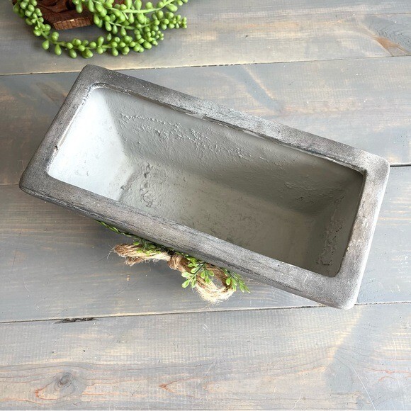 Eclectic Revival Upcycled Hand Painted Rectangular Planter Grey Twine & Greenery