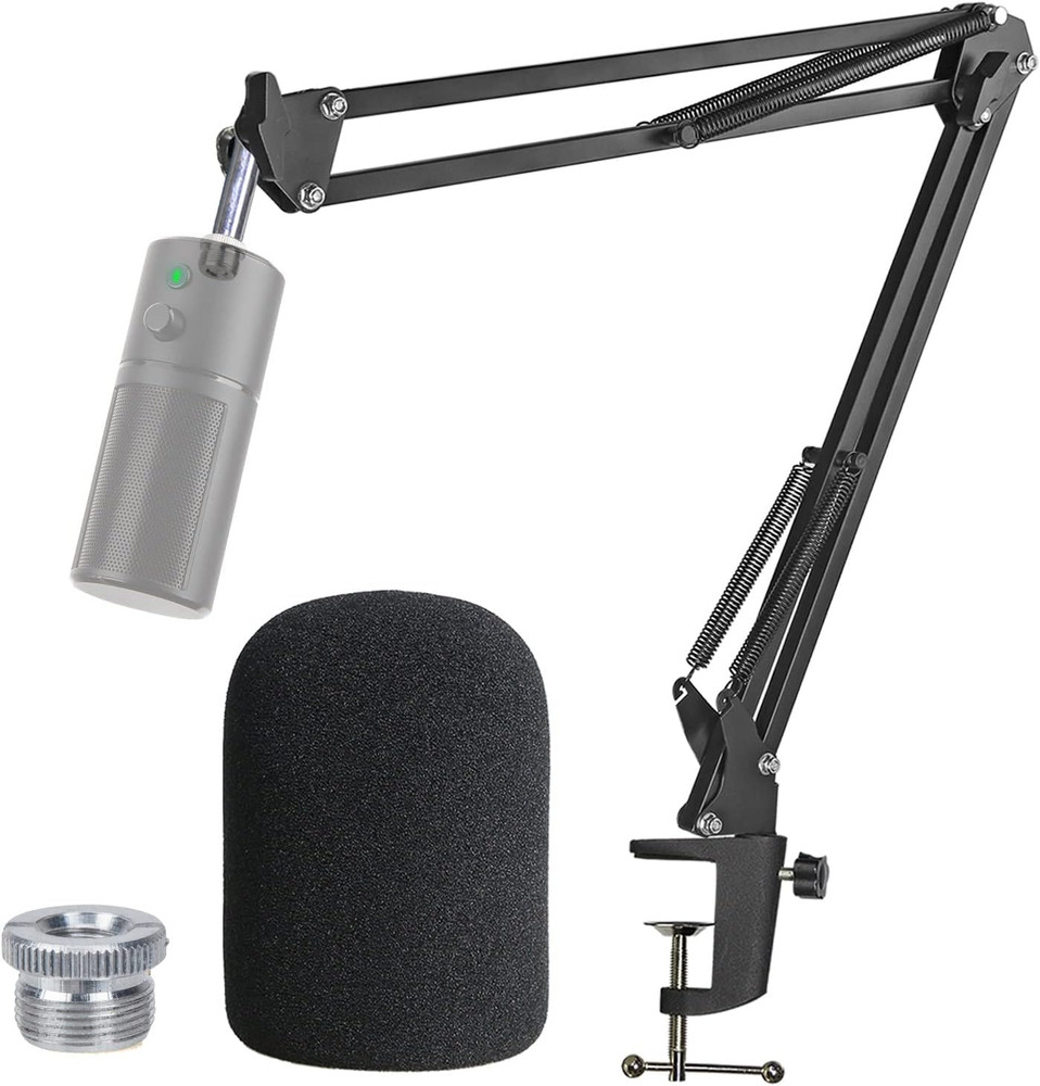 Adjustable Microphone Boom Arm with Pop Filter | Desk Clamp Mic Stand