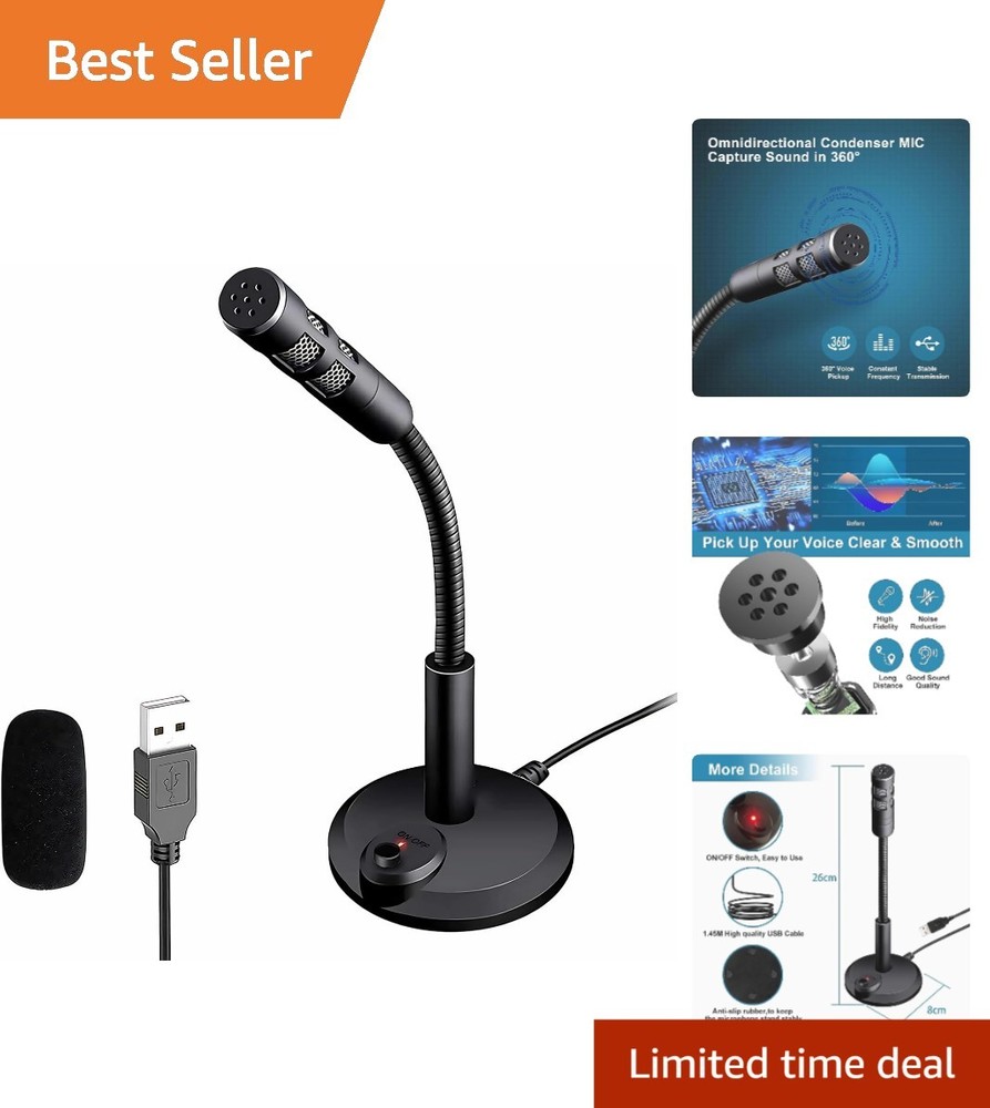 Omnidirectional USB Microphone with LED Indicator for Podcasting and Gaming