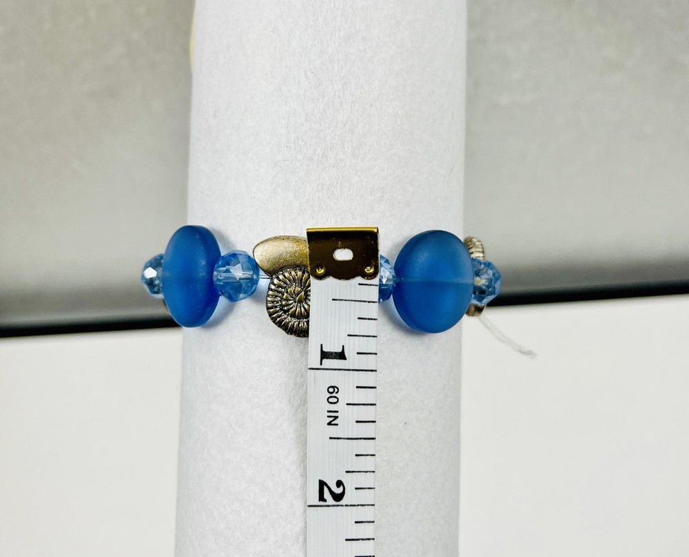 Stretch Bracelet Blue Beads w/ Shell Charms