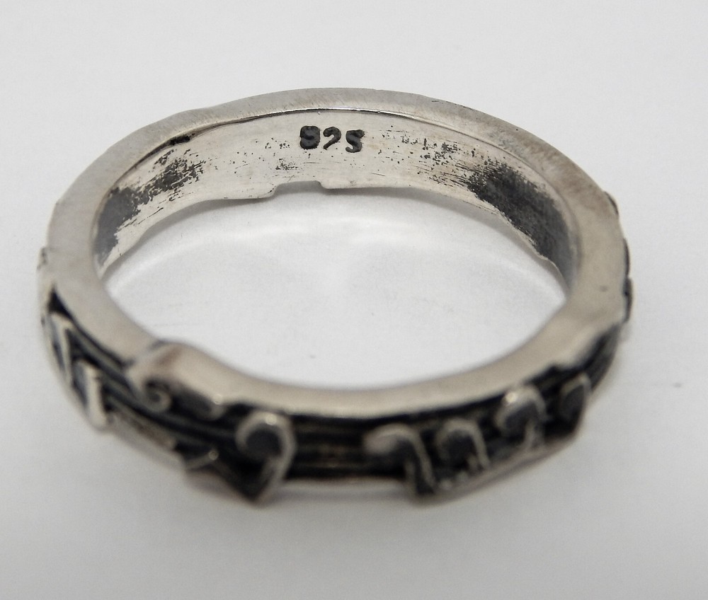Sterling silver Musical Note Band 4mm wide Solid Heavy Size 7