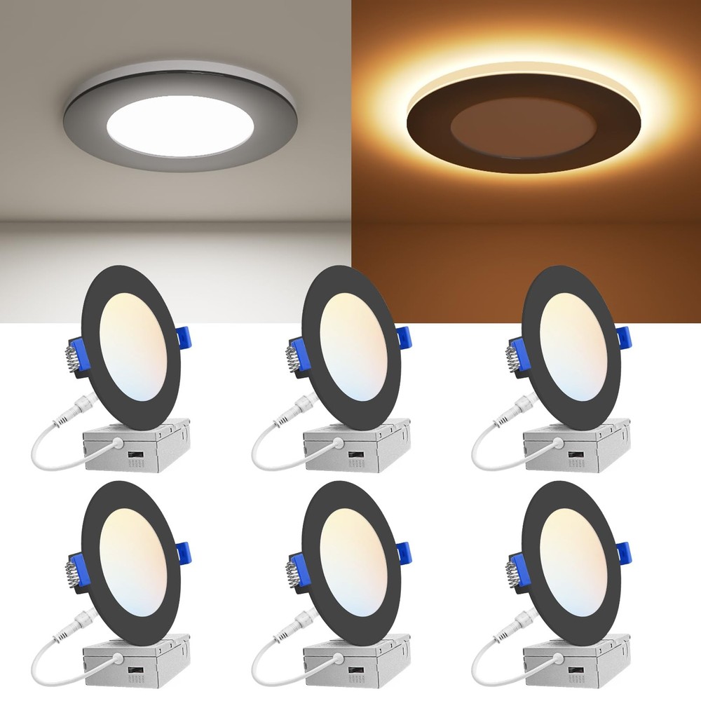 6 Pack 4 Inch 5CCT LED Recessed Ceiling Panel Light Dimmable with Night Light