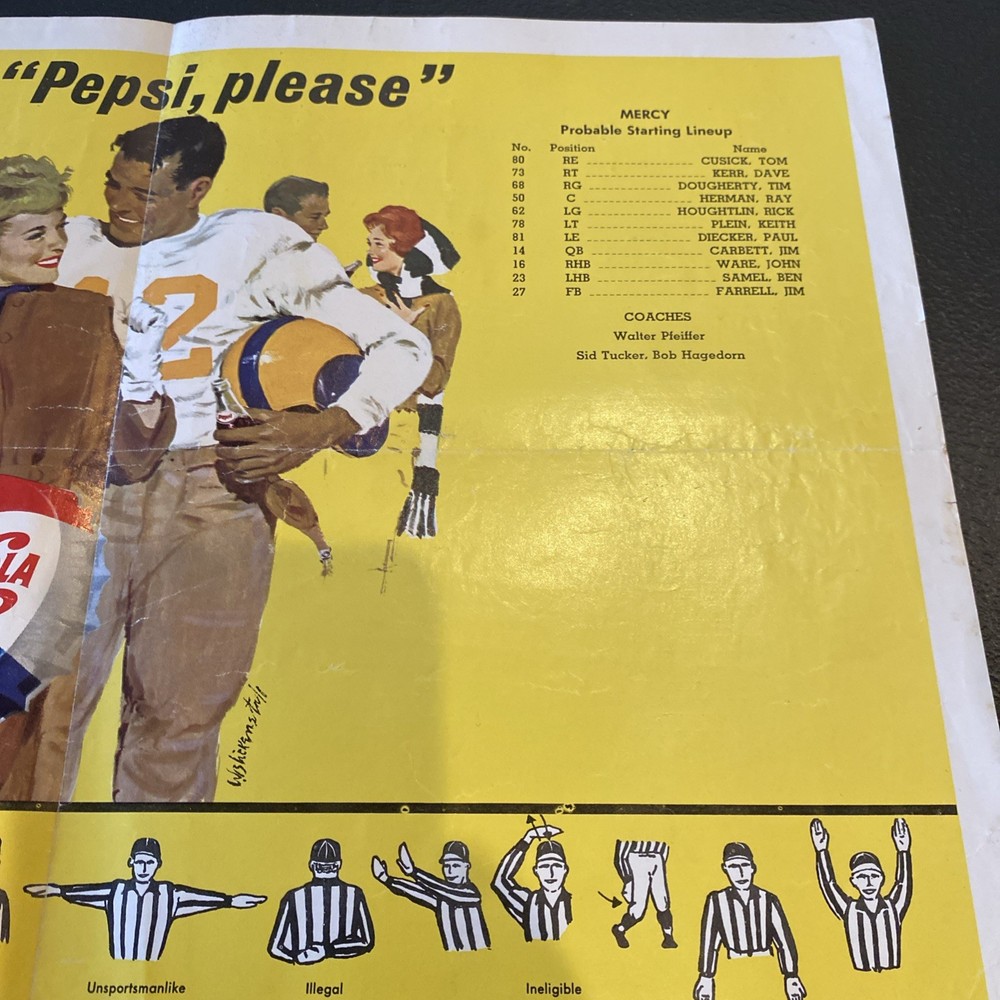 1961 Football Program Mercy Vs Ritenour 9120 Bristol September 22, 1961 Snoderly