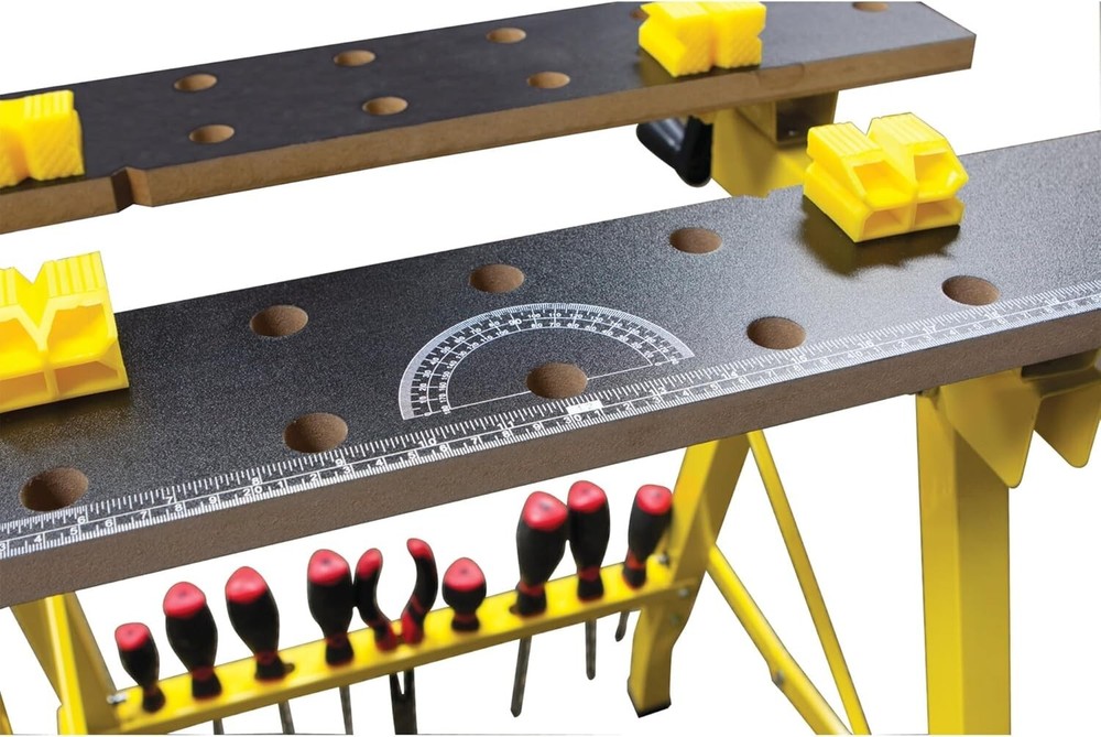 Convenient Portable Workbench with Printed Top and Tool Storage - 200 lbs Rated