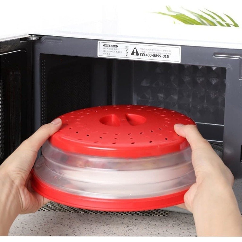 Microwave Cover Space Saving Food Splatter Protector W/ Strainer Function New