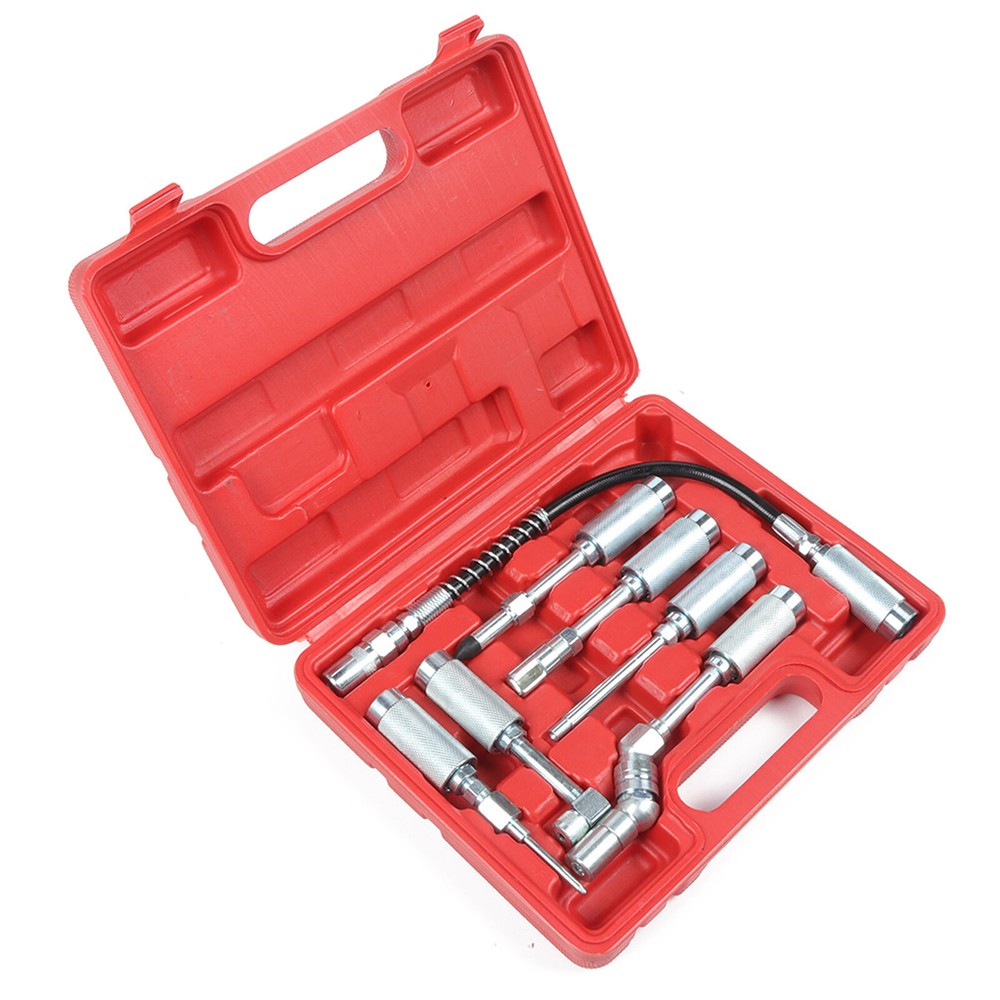 7PC Grease Gun / Lube Accessory Kit & Adaptor Nozzle Set In Storage Case