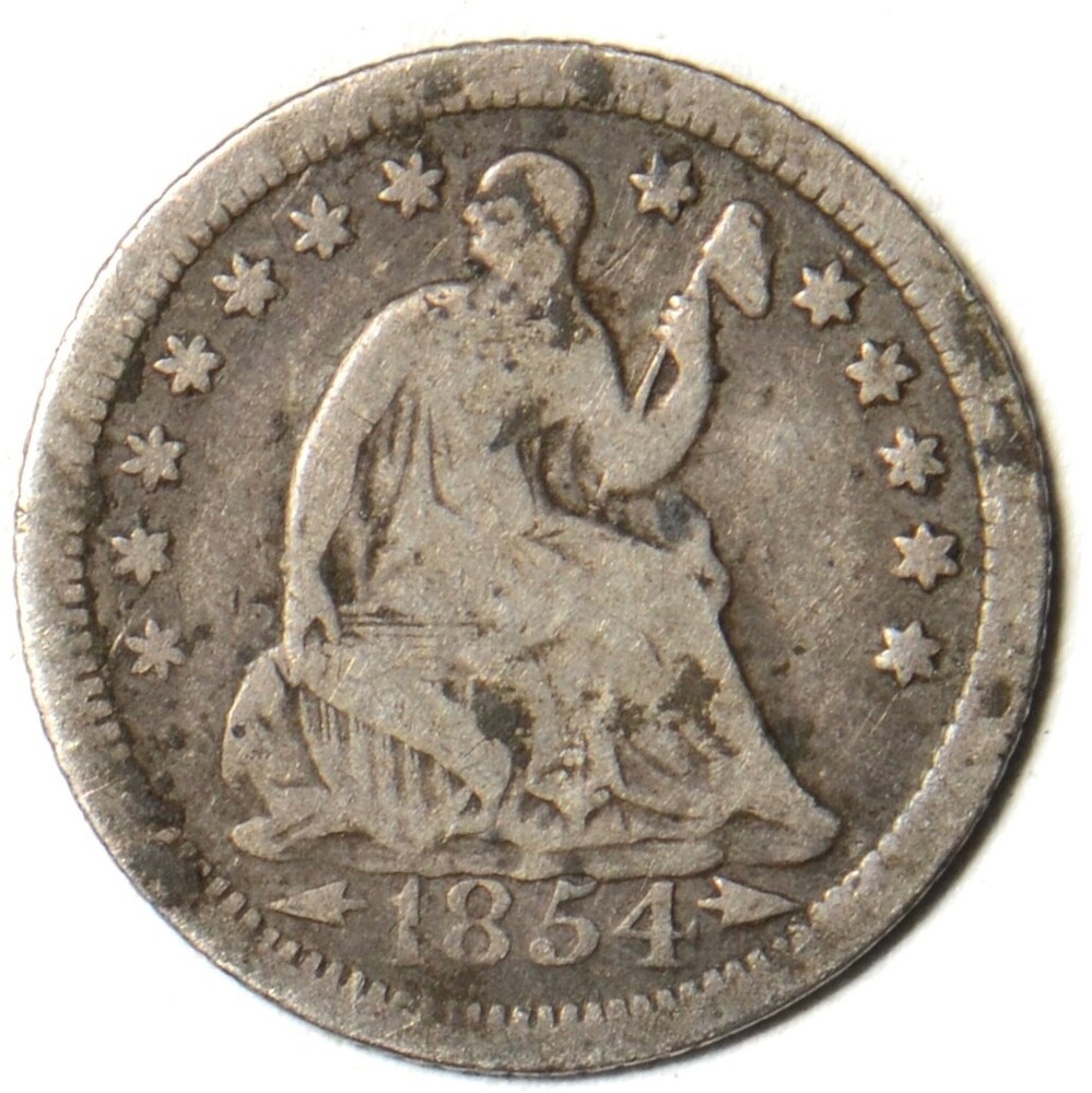 1854 O Arrows Seated Liberty  Half Dime