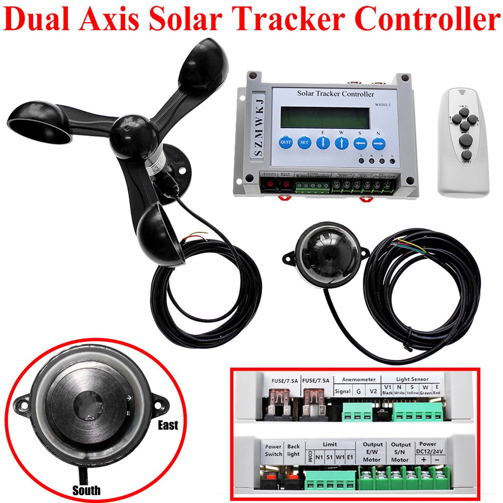 Solar Panel Tracking Dual Axis Solar Tracker Electronic Controller W/ Anemometer