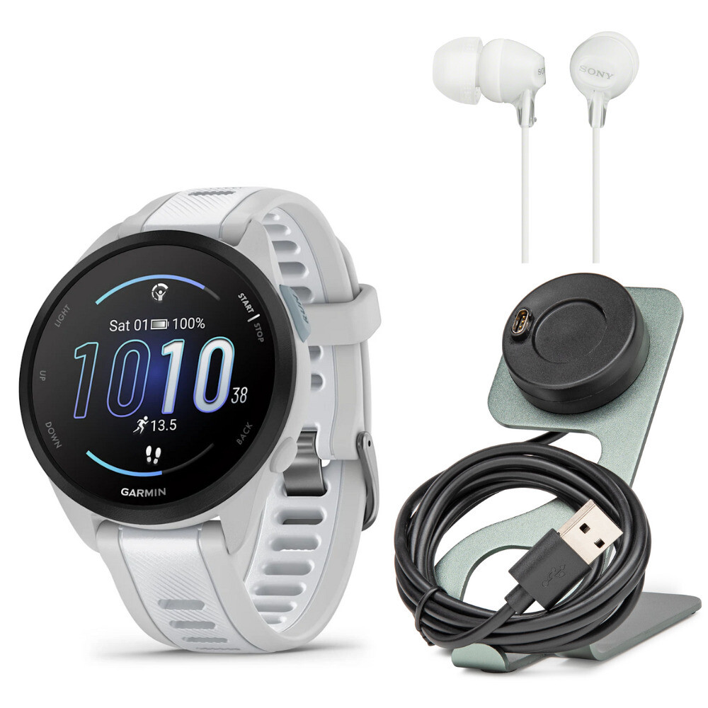 Garmin Forerunner 165 GPS Mist Gray Whitestone Running Smartwatch Bundle