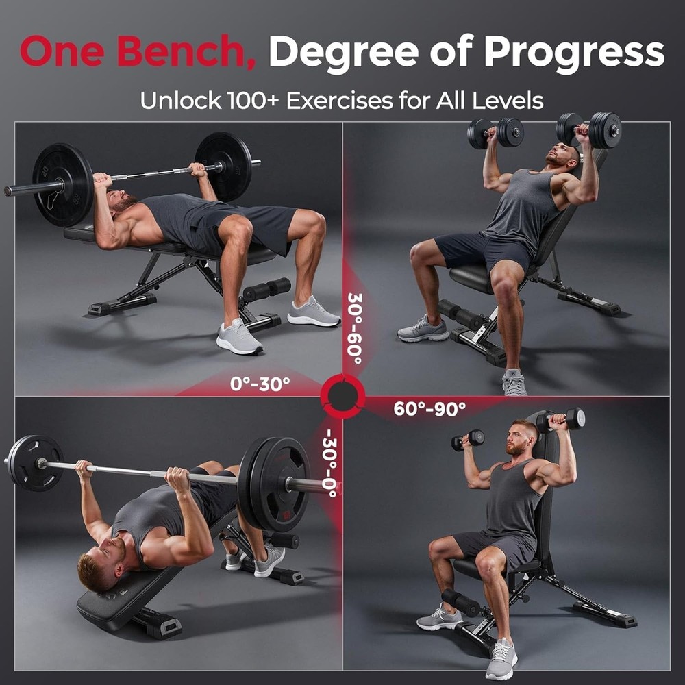 Space-Saving 800LBS Weight Bench with Extended Backrest for Ultimate Training