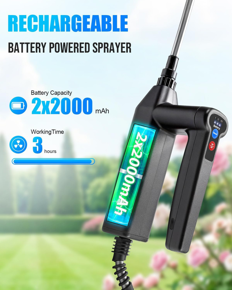 2-Gallon Battery-Powered Electric Sprayer with Adjustable Pressure & Nozzles