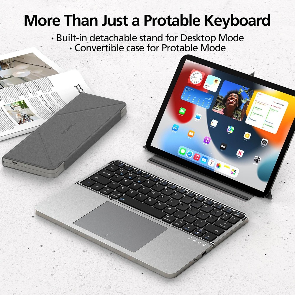 Mircopack Foldable Bluetooth Keyboard with Touchpad and Stand for Grey