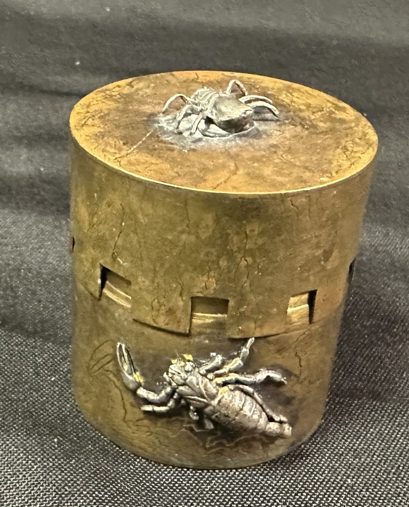 Japanese Mixed Metal Box Brass with Silver Bugs Great Design